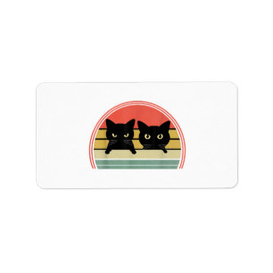 2 Black Cats Peeking Vintage Retro Cat Animal Love Label