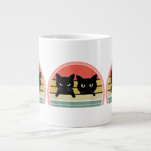 2 Black Cats Peeking Vintage Retro Cat Animal Love Large Coffee Mug