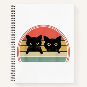 2 Black Cats Peeking Vintage Retro Cat Animal Love Notebook