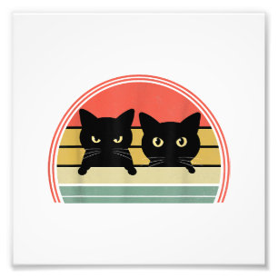 2 Black Cats Peeking Vintage Retro Cat Animal Love Photo Print