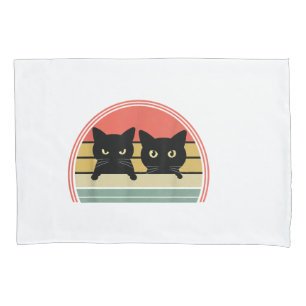 2 Black Cats Peeking Vintage Retro Cat Animal Love Pillowcase