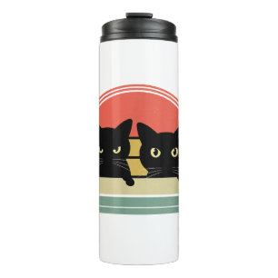 2 Black Cats Peeking Vintage Retro Cat Animal Love Thermal Tumbler