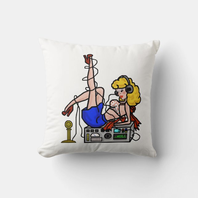 2 Blonde Ham Radio Pin-up Girls Pillow  Customise (Front)