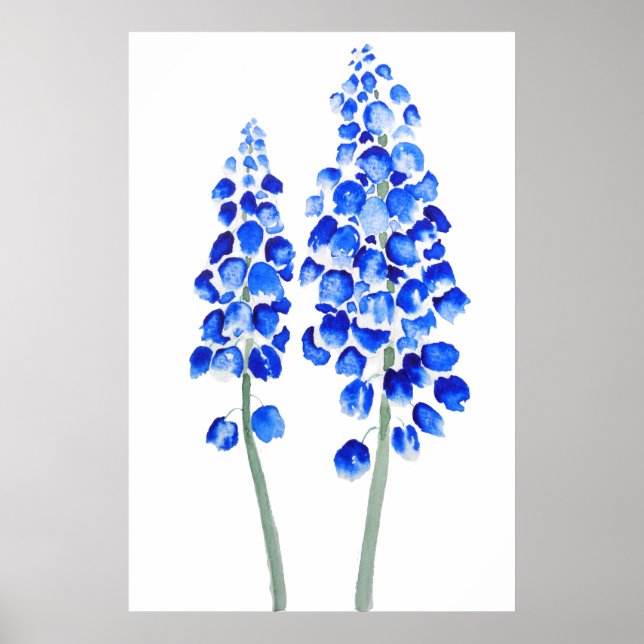 2 blue abstract grape hyacinth watercolor poster (Front)