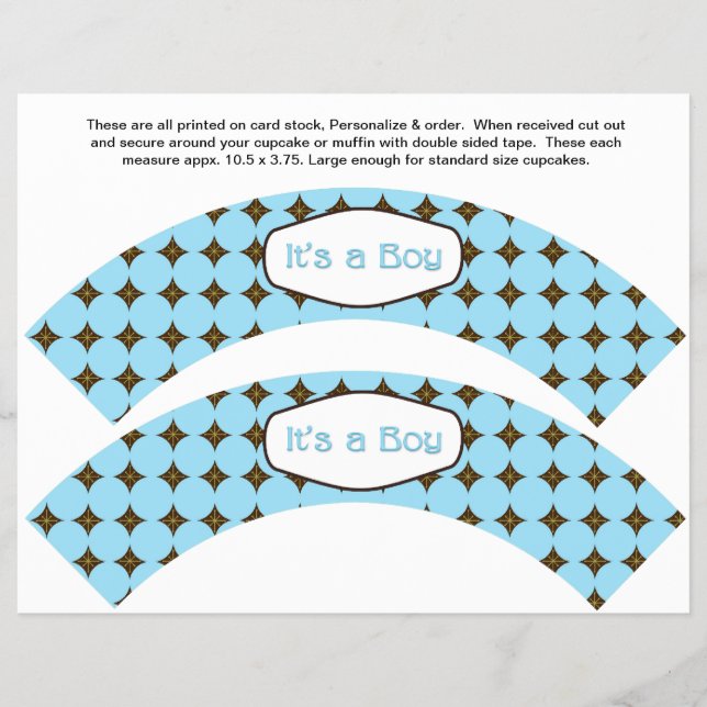 2 Blue BOY Baby Personalised Cupcake Wrappers (Front)