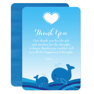 2 Blue Whales Baby Shower Thank You Cards