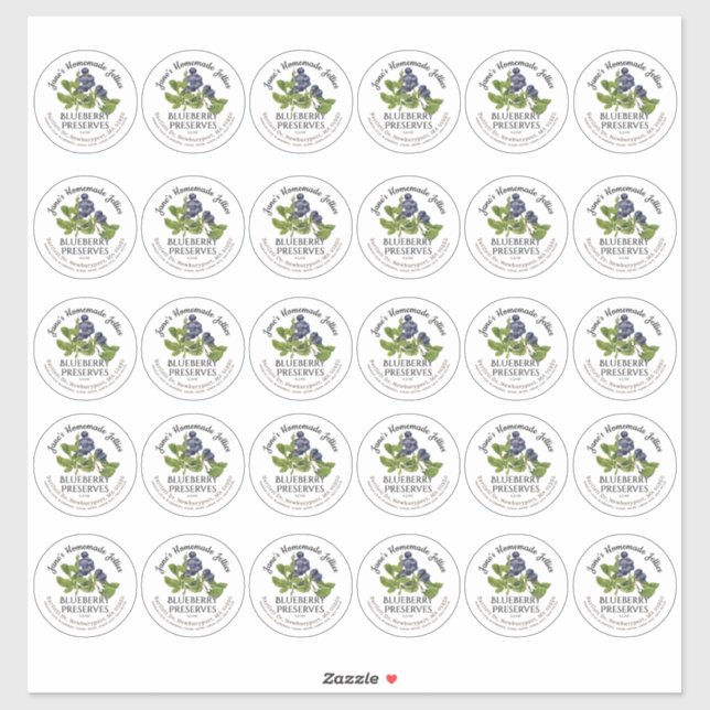 2" Blueberry Jam Mason Jar Lid Label Waterproof (Sheet)