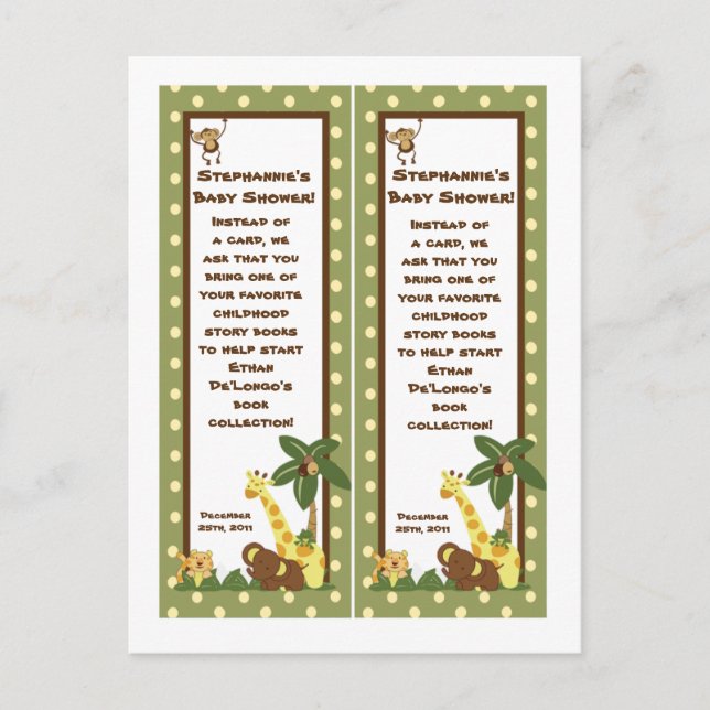 2 Book Marks Jungle Babies Invitation Postcard (Front)