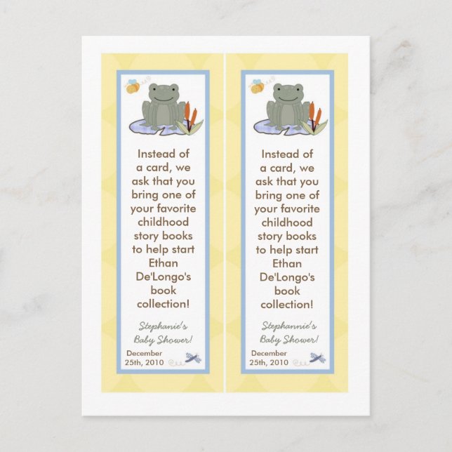 2 Book Marks Leap Frog Turtle Bee Dragonfly Pond Invitation Postcard (Front)