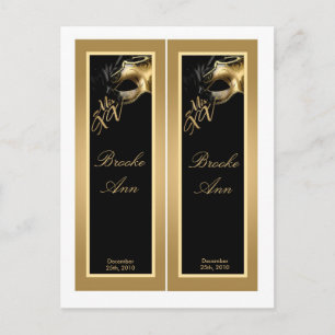 2 Book Marks Mis XV Gold Black Party Invitation Postcard
