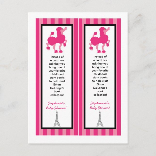 2 Book Marks Pink Poodle Paris Eiffel Tower Invitation Postcard (Front)