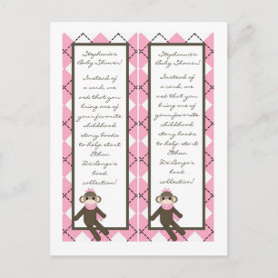 2 Book Marks Pink Sock Monkey Argyle Invitation Postcard