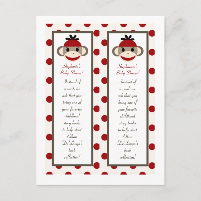 2 Book Marks Red Sock Monkey Invitation Postcard (Front)