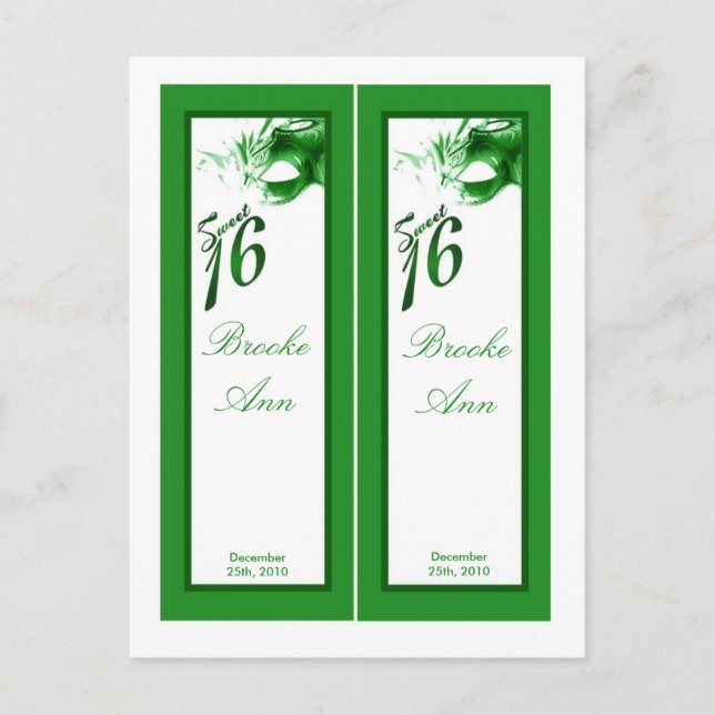 2 Book Marks Sweet 16 Green Party Invitation Postcard (Front)