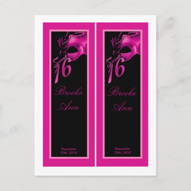 2 Book Marks Sweet 16 Hot Pink Black Party Invitation Postcard (Front)