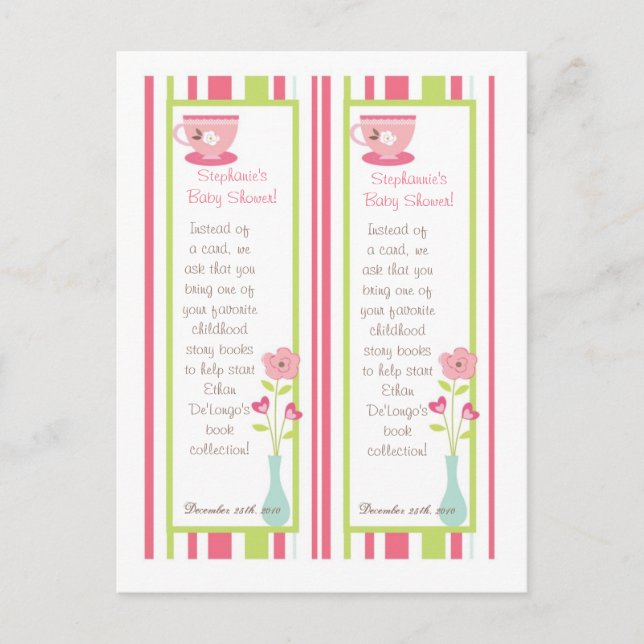2 Book Marks Tea Party Pink Pastel Flowers Postcard (Front)