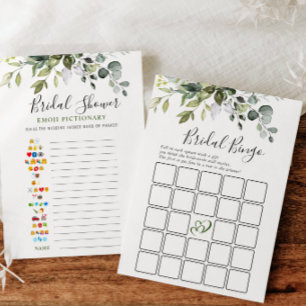 2 Bridal Shower Games Elegant Eucalyptus Card