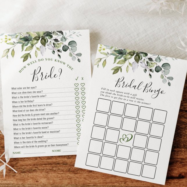2 Bridal Shower Games Elegant Eucalyptus Card (Creator Uploaded)