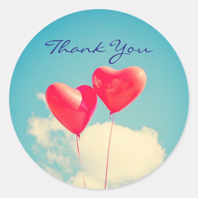 2 Bright Red Heart Shaped balloons Thank You Classic Round Sticker (Front)