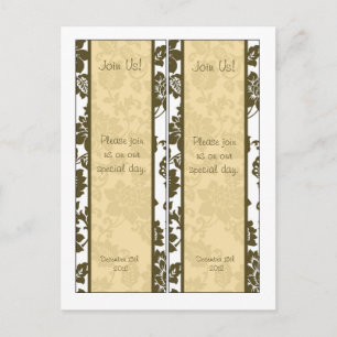 2 Brown/Creme Floral Damask Wedding Bookmarks Postcard
