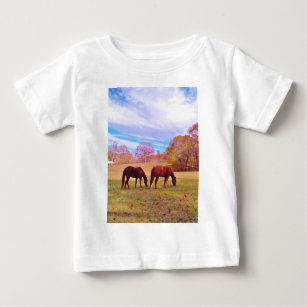 2 Brown horses in a coloured field Baby T-Shirt