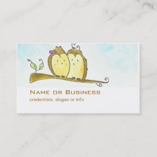 2 brown Owls Cuddling Together Watercolor Business Card
