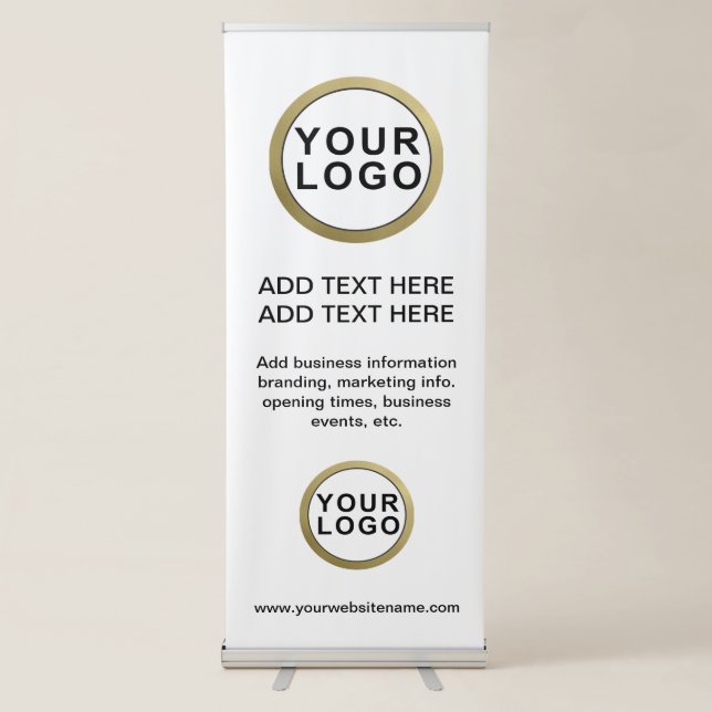 2 Business Logos Modern Black White Retractable Banner (Front)