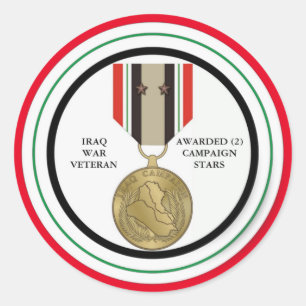 2 CAMPAIGN STARS IRAQ WAR VETERAN CLASSIC ROUND STICKER