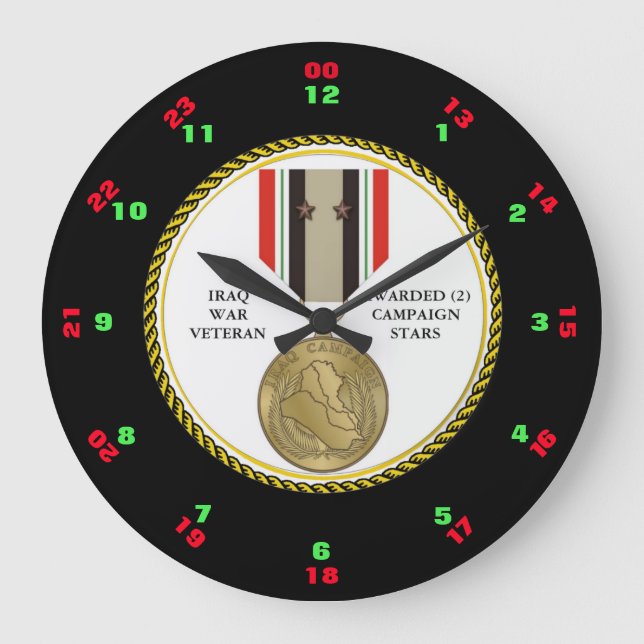 2 CAMPAIGN STARS IRAQ WAR VETERAN LARGE CLOCK (Front)