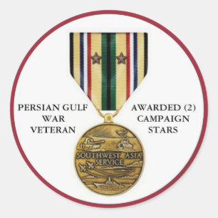 2 CAMPAIGN STARS PERSIAN GULF WAR VETERAN CLASSIC ROUND STICKER