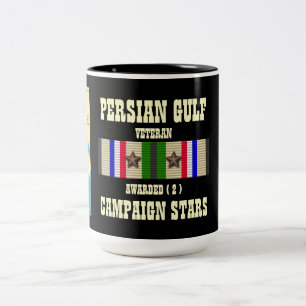 2 CAMPAIGN STARS PERSIAN GULF WAR VETERAN Two-Tone COFFEE MUG