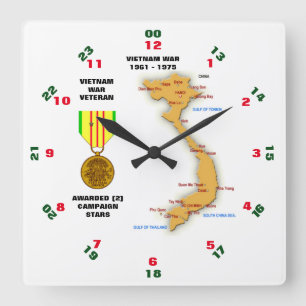2 CAMPAIGN STARS VIETNAM WAR VETERAN SQUARE WALL CLOCK