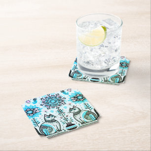 2 cats paper coaster