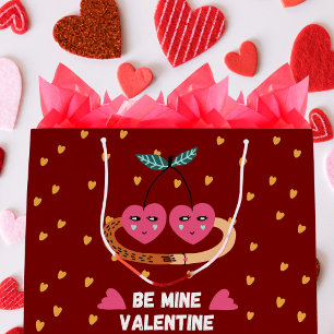 2 Cherries in Love Be Mine Valentine cute fun Large Gift Bag