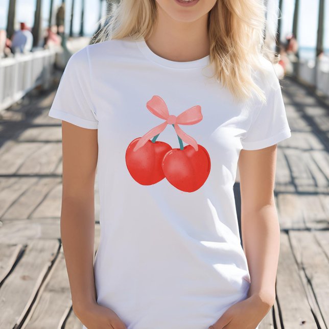 2 cherries tied with a cute pink coquette bow T-Shirt (Creator Uploaded)