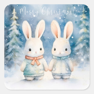 2 Christmas bunnies Square Sticker