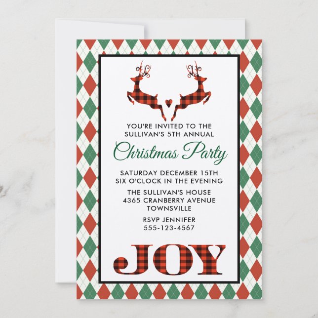 2 Christmas Deer Jumping Christmas Party Invite (Front)