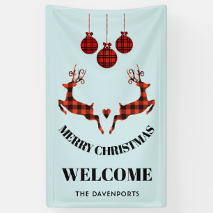 2 Christmas Deer Jumping Rustic Style Banner