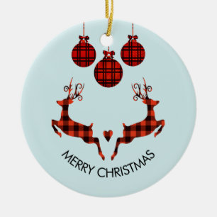 2 Christmas Deer Jumping Rustic Style Ceramic Tree Decoration
