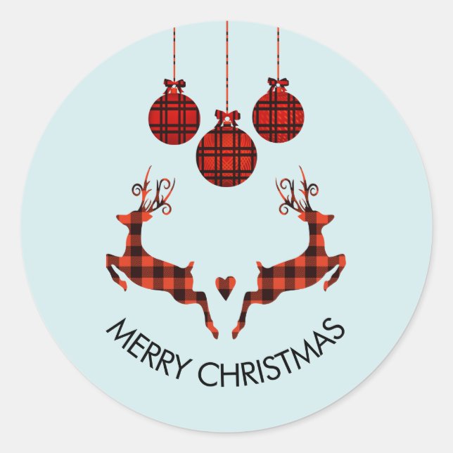 2 Christmas Deer Jumping Rustic Style Classic Round Sticker (Front)