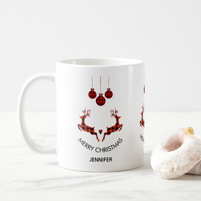 2 Christmas Deer Jumping Rustic Style Coffee Mug (With Donut)