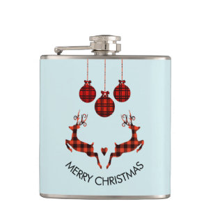 2 Christmas Deer Jumping Rustic Style Hip Flask