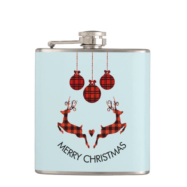 2 Christmas Deer Jumping Rustic Style Hip Flask (Front)