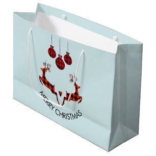 2 Christmas Deer Jumping Rustic Style Large Gift Bag