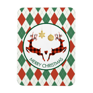 2 Christmas Deer Jumping Rustic Style Magnet