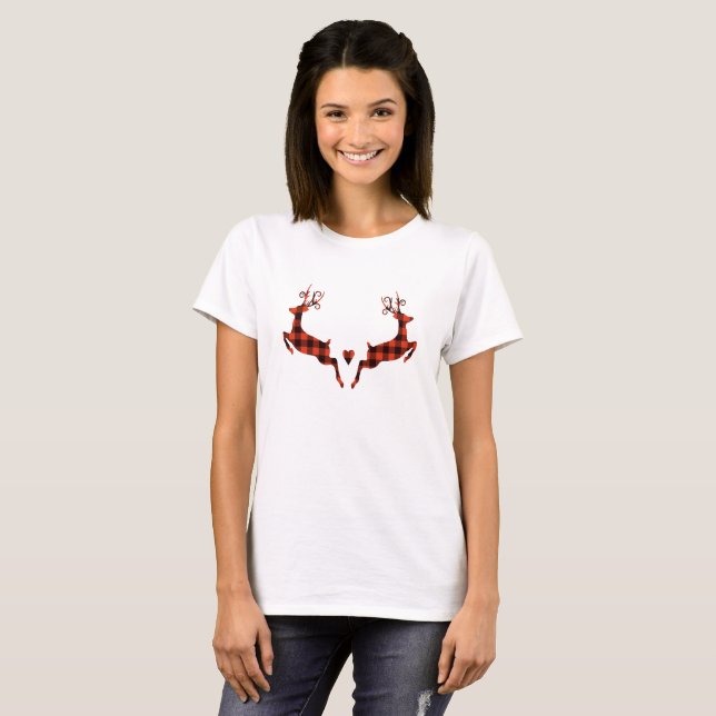 2 Christmas Deer Jumping Rustic Style T-Shirt (Front Full)