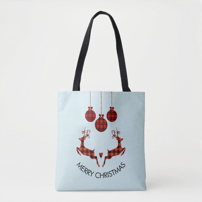 2 Christmas Deer Jumping Rustic Style Tote Bag (Front)