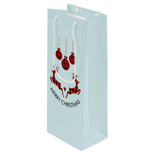 2 Christmas Deer Jumping Rustic Style Wine Gift Bag (Front Angled)