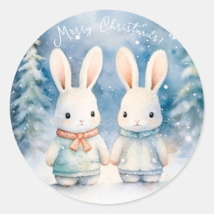2 Christmas rabbits Classic Round Sticker