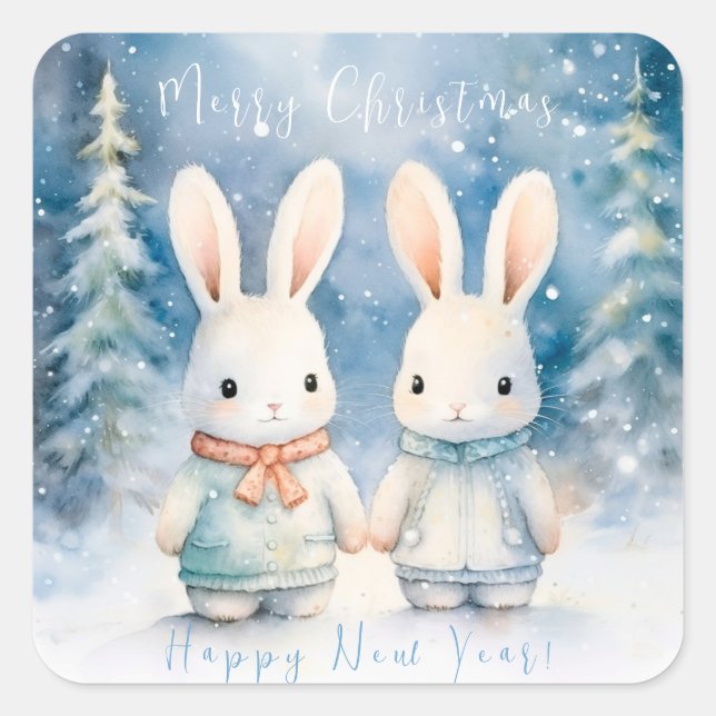 2 Christmas rabbits Square Sticker (Front)